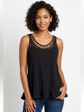 Urbanology Crochet Ruffled Hem Black Tank Top Medium